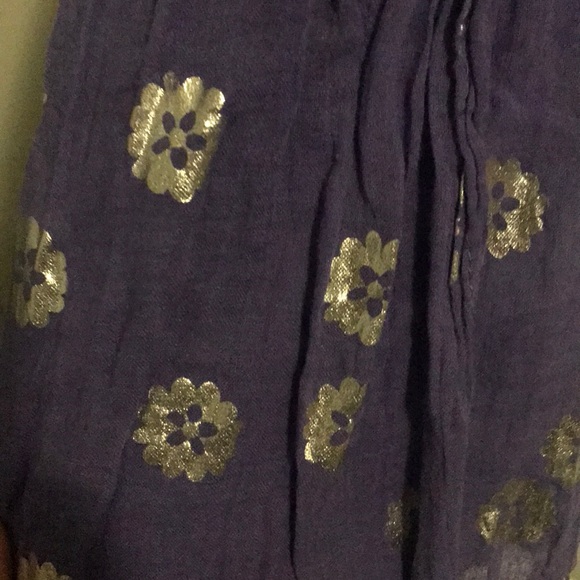 Women’s Purple Scarf with Foil Flower and Fringe - Picture 2 of 3